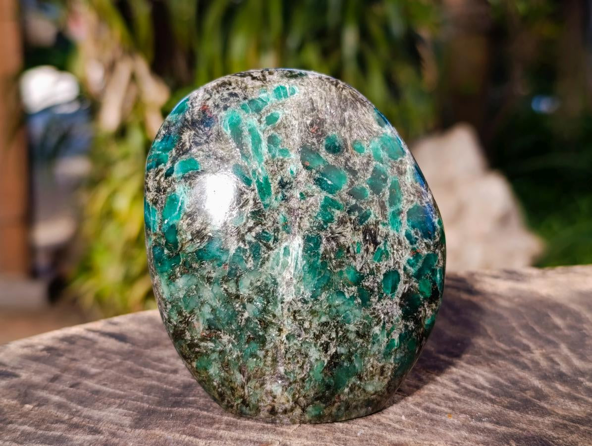 Polished Emerald Mica 'Mutokolite' Standing Free Forms x 3 From Mutoko, Zimbabwe