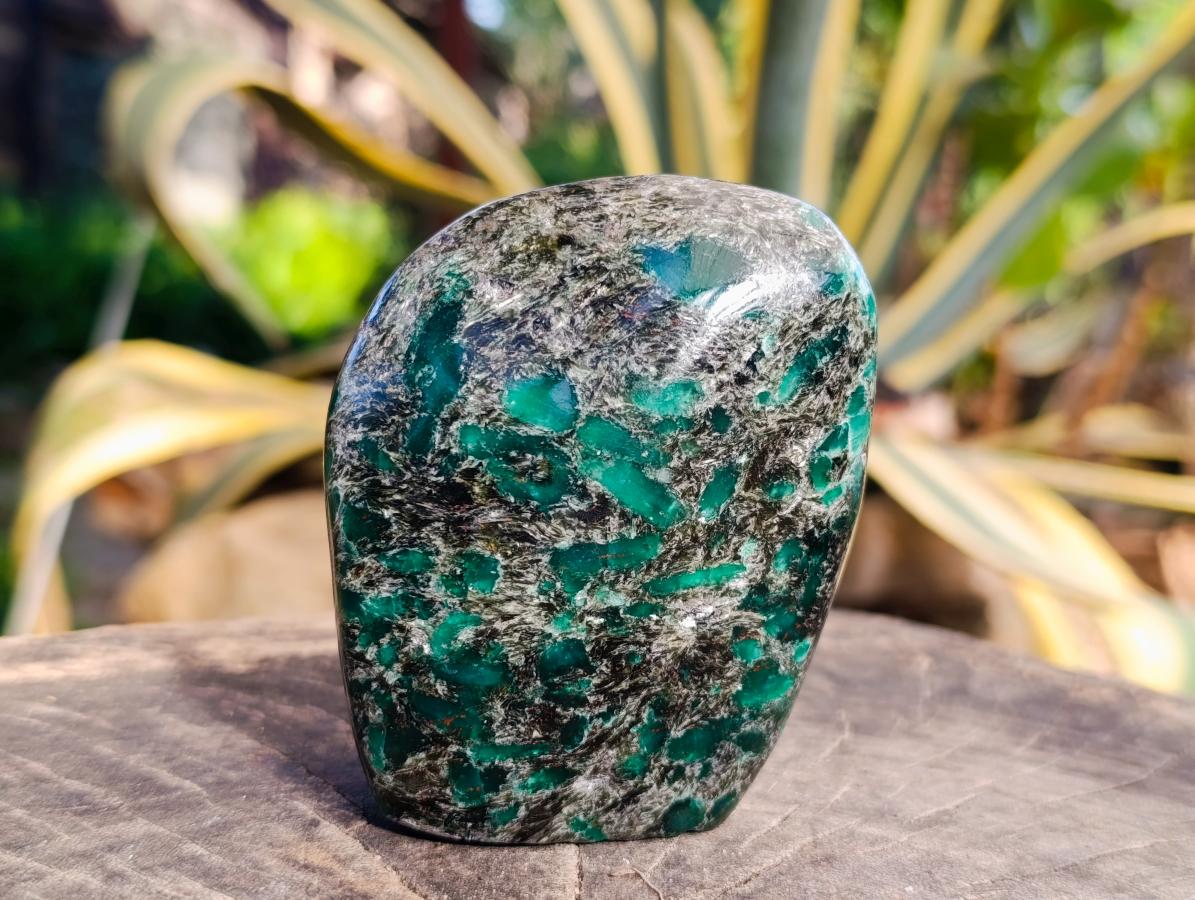 Polished Emerald Mica 'Mutokolite' Standing Free Forms x 3 From Mutoko, Zimbabwe