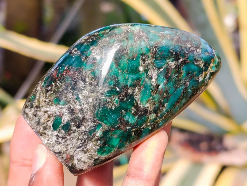 Polished Emerald Mica 'Mutokolite' Standing Free Forms x 3 From Mutoko, Zimbabwe