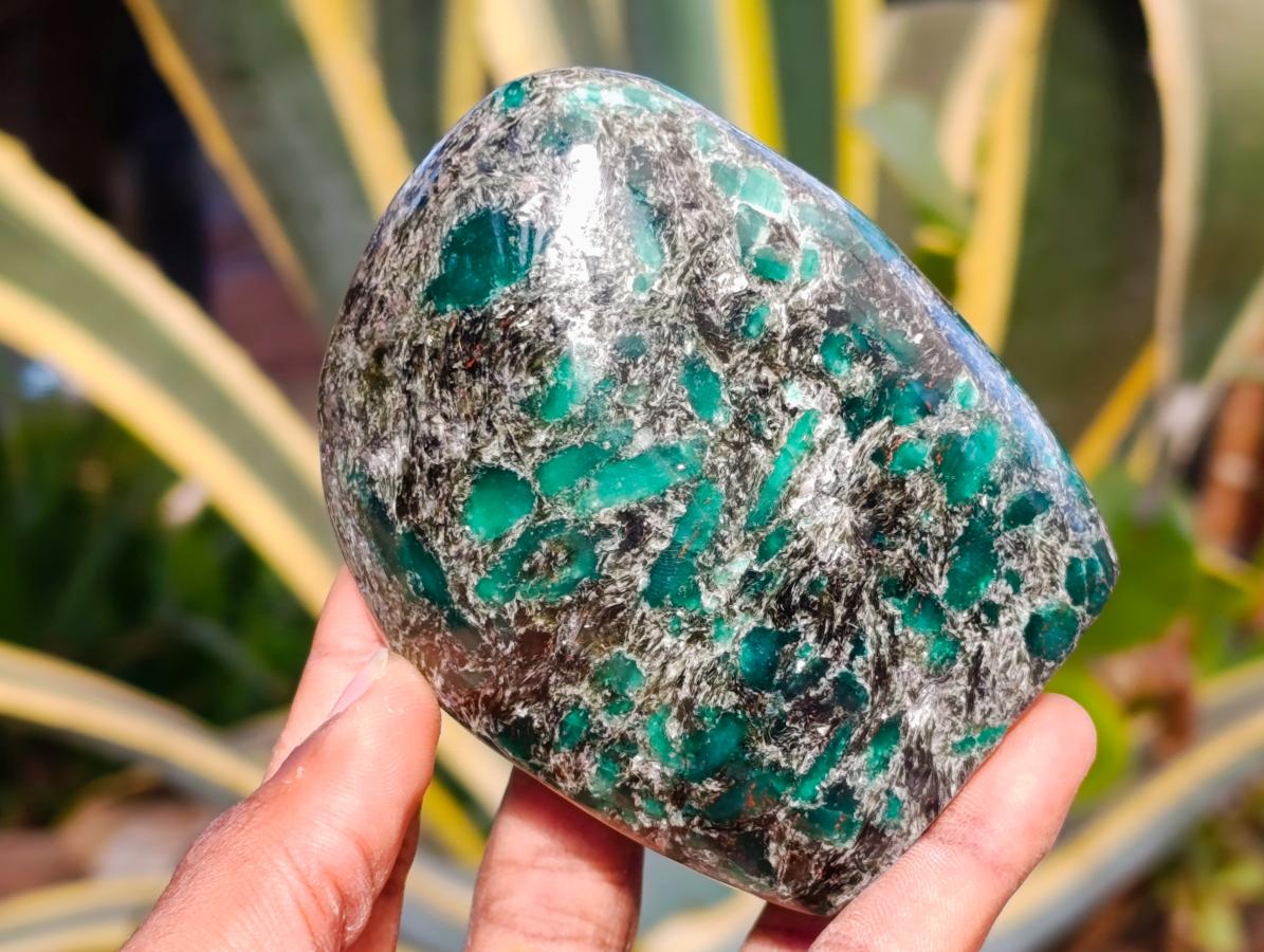 Polished Emerald Mica 'Mutokolite' Standing Free Forms x 3 From Mutoko, Zimbabwe
