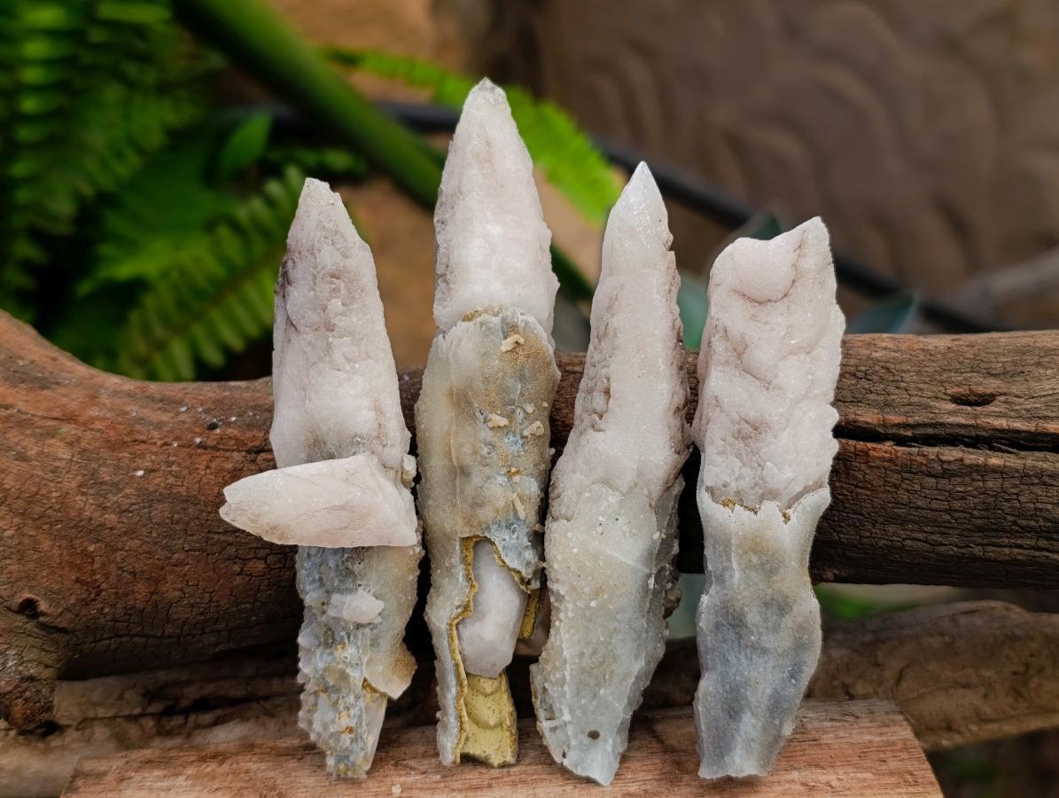 Natural Drusy Quartz Coated Spearhead Calcite Specimens x 24 From Albert's Mountain, Lesotho