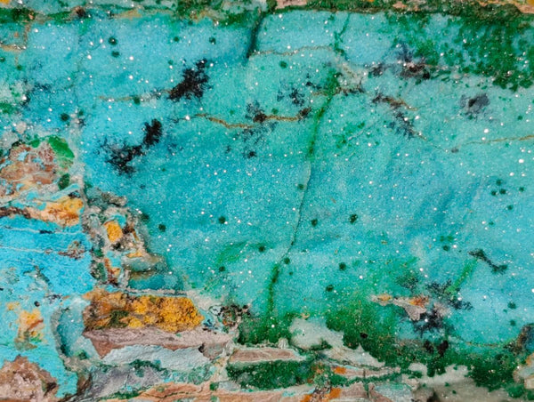Natural Drusy Chrysocolla With Malachite And Heterogenite On Dolomite Specimens x 3 From Lupoto, Congo