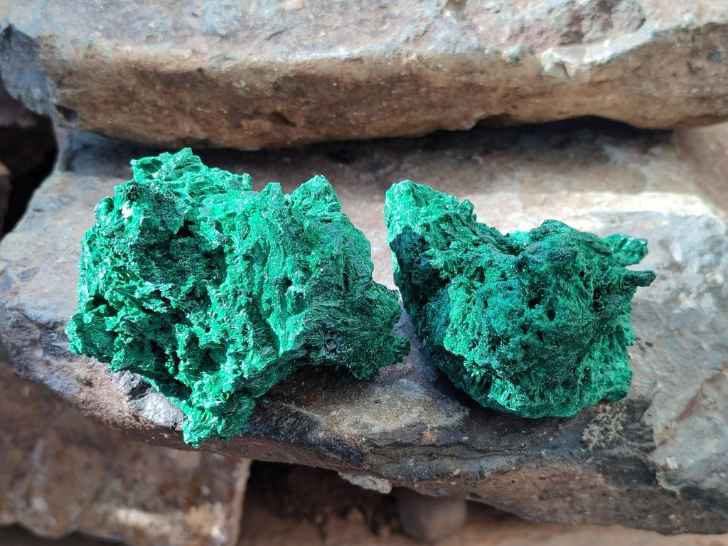 Natural Silky Malachite Specimens x 6 From Kasompe, Congo