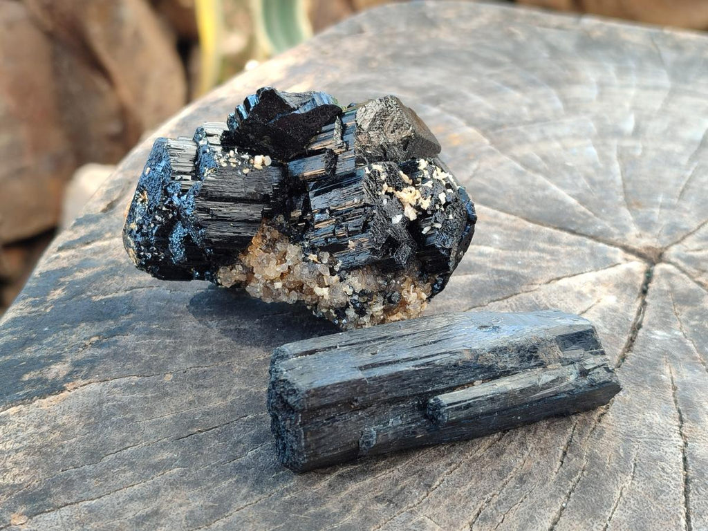 Natural Schorl Black Tourmaline with Associated Minerals x 6 From Erongo, Namibia