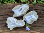 Polished On One Side Blue Lace Agate Geodes x 3 From Nsanje, Malawi