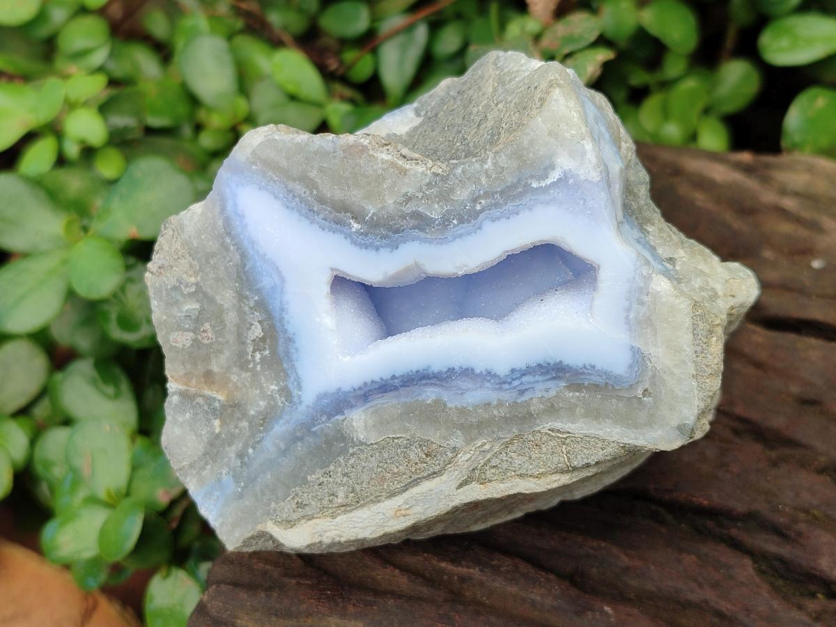Polished On One Side Blue Lace Agate Geodes x 3 From Nsanje, Malawi