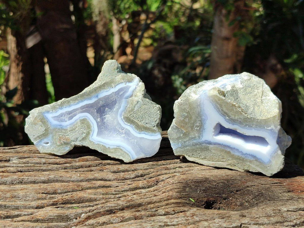 Polished On One Side Blue Lace Agate Geodes x 3 From Nsanje, Malawi