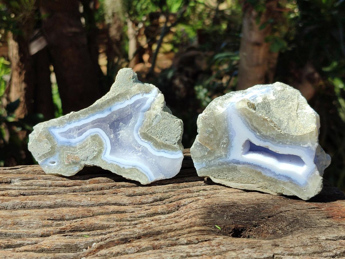Polished On One Side Blue Lace Agate Geodes x 3 From Nsanje, Malawi