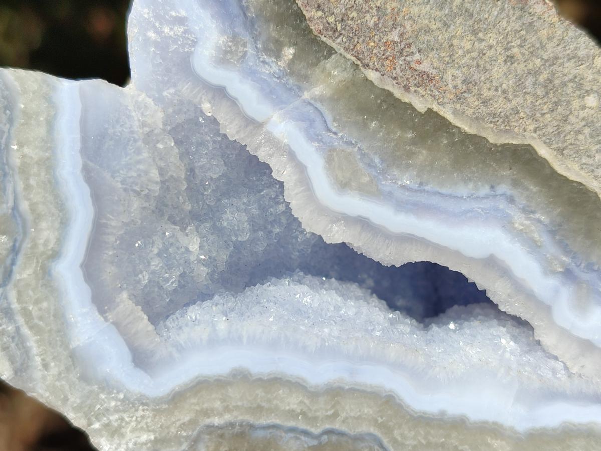 Polished On One Side Blue Lace Agate Geodes x 3 From Nsanje, Malawi