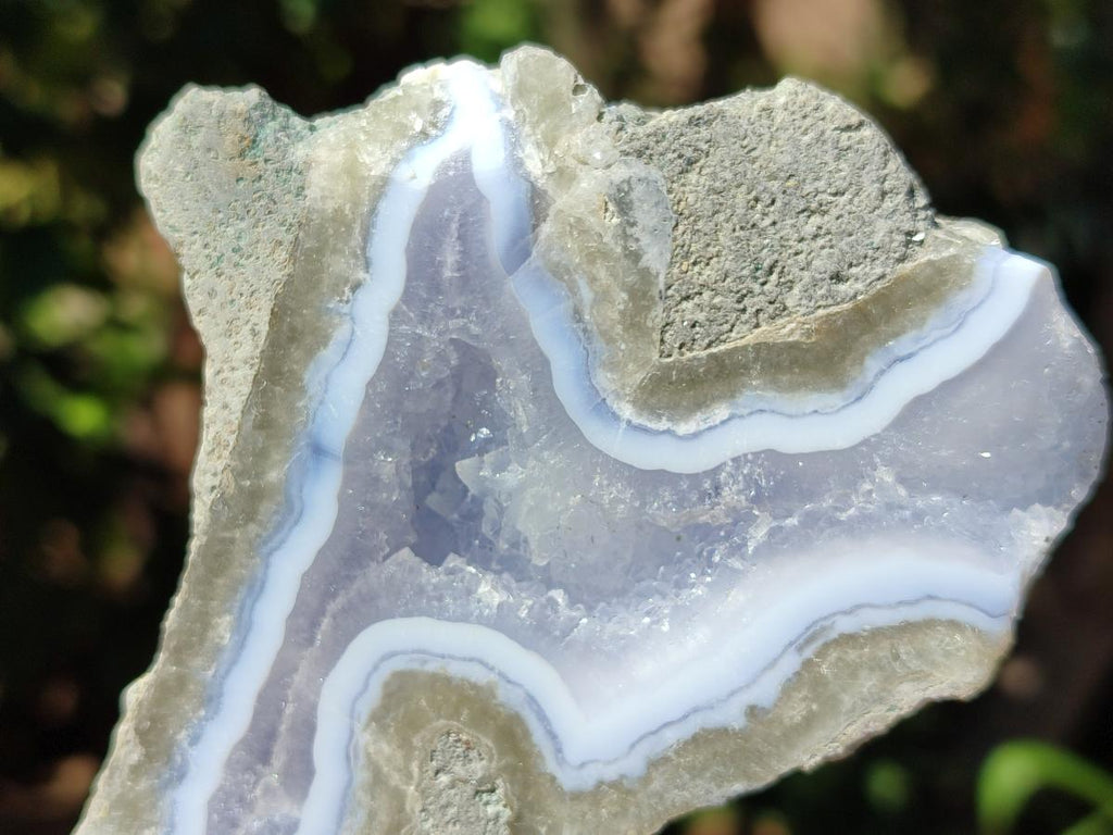 Polished On One Side Blue Lace Agate Geodes x 3 From Nsanje, Malawi