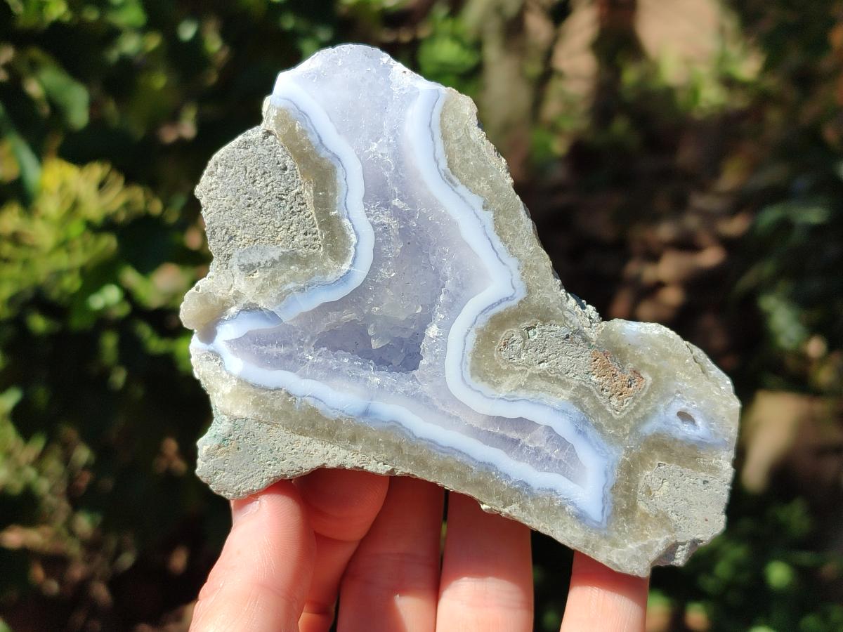 Polished On One Side Blue Lace Agate Geodes x 3 From Nsanje, Malawi