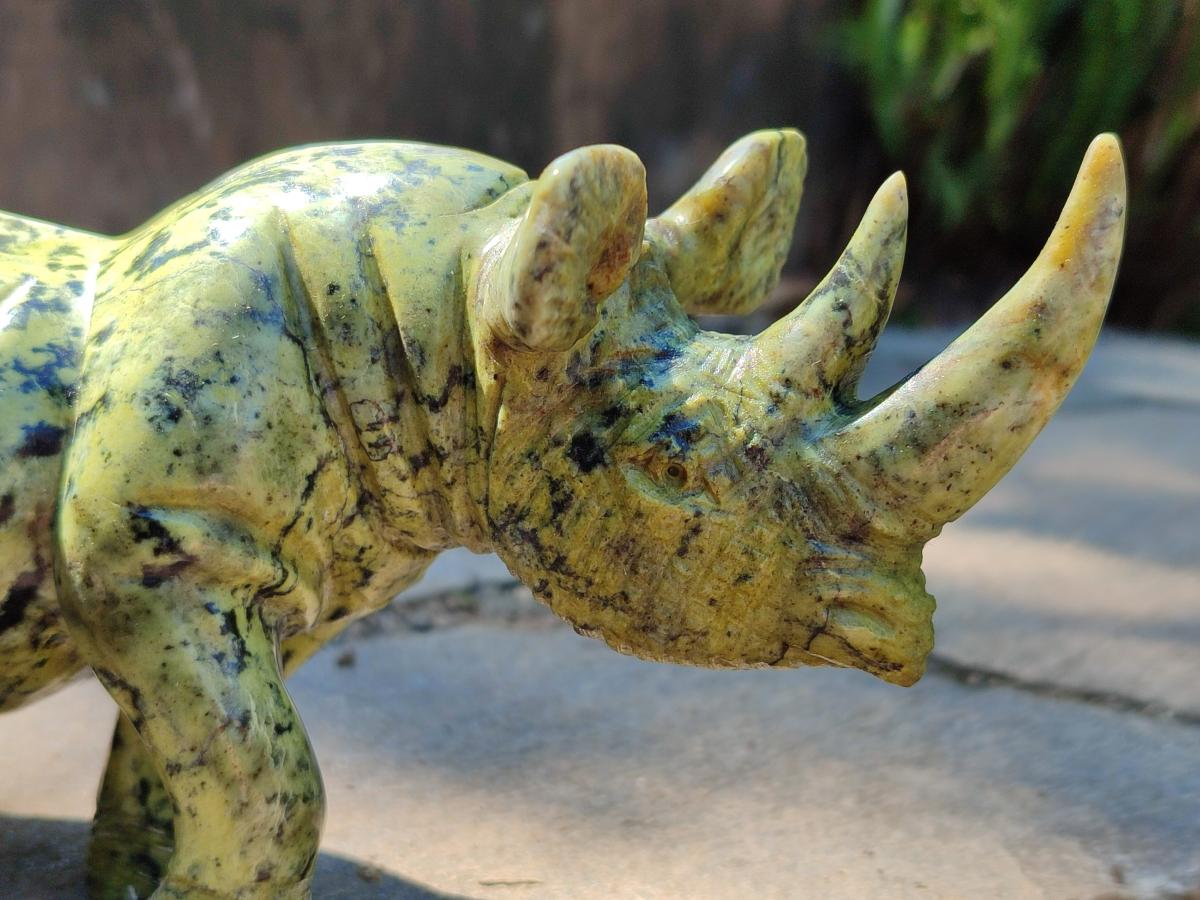 Hand Made Leopard Stone Rhino Carving x 1 From Nyanga, Zimbabwe