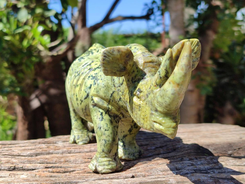 Hand Made Leopard Stone Rhino Carving x 1 From Nyanga, Zimbabwe