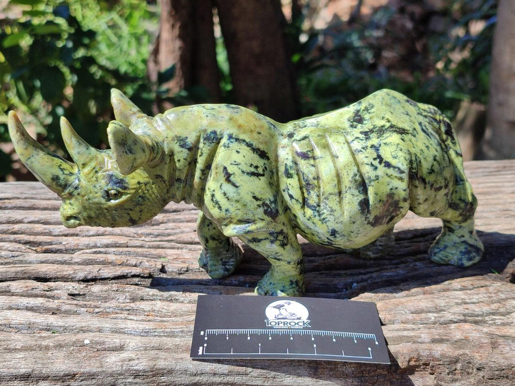 Hand Made Leopard Stone Rhino Carving x 1 From Nyanga, Zimbabwe