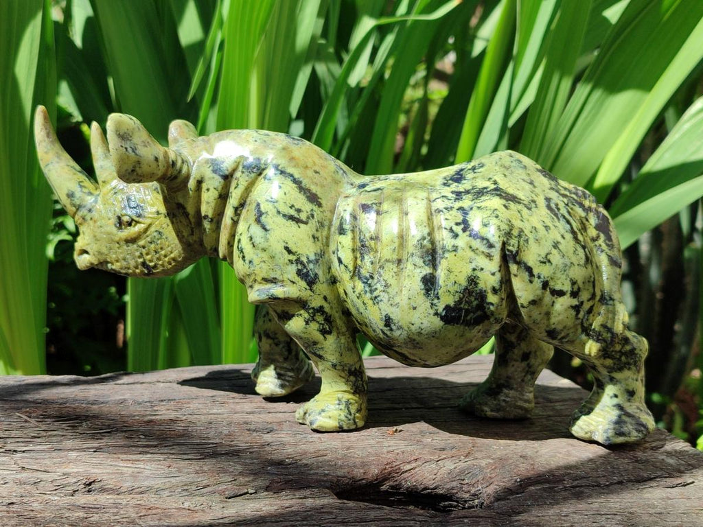 Hand Made Leopard Stone Rhino Carving x 1 From Nyanga, Zimbabwe