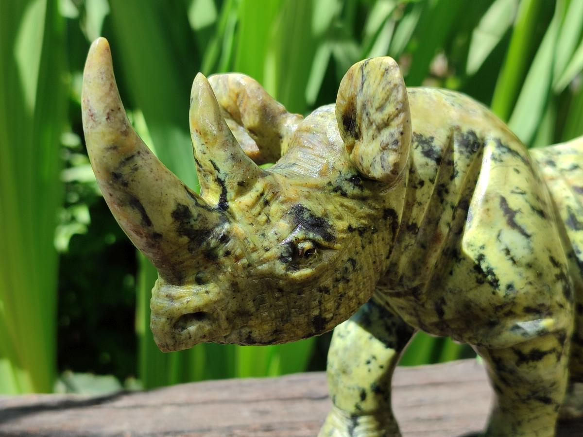 Hand Made Leopard Stone Rhino Carving x 1 From Nyanga, Zimbabwe