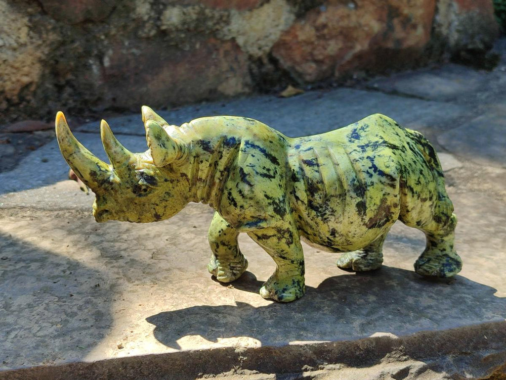 Hand Made Leopard Stone Rhino Carving x 1 From Nyanga, Zimbabwe