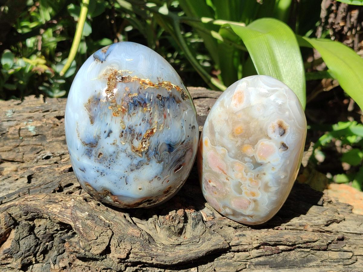 Polished Dendritic Agate Standing Free Forms x 3 From Moralambo, Madagascar