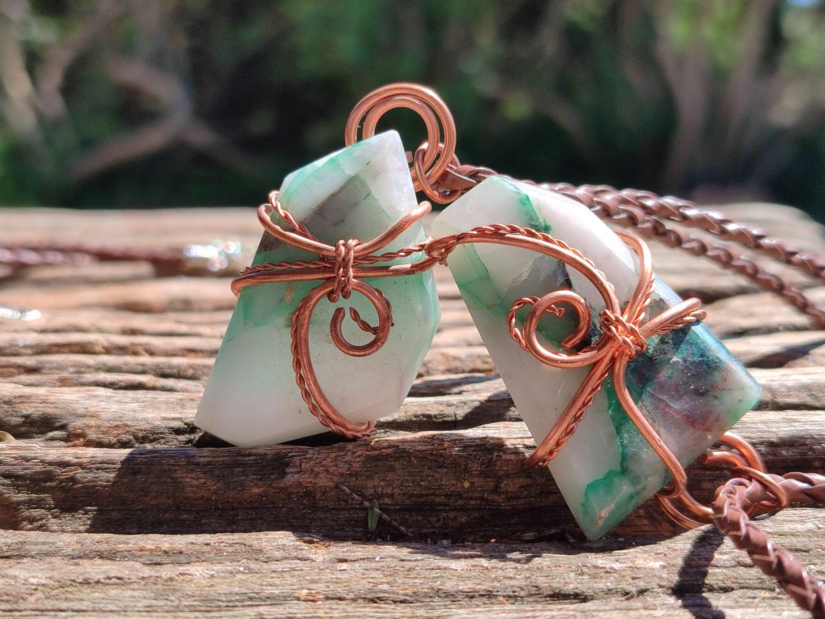 Hand Made Malachite Copper Wire Wrapped Stone Pendants -Sold Per Item- From Messina