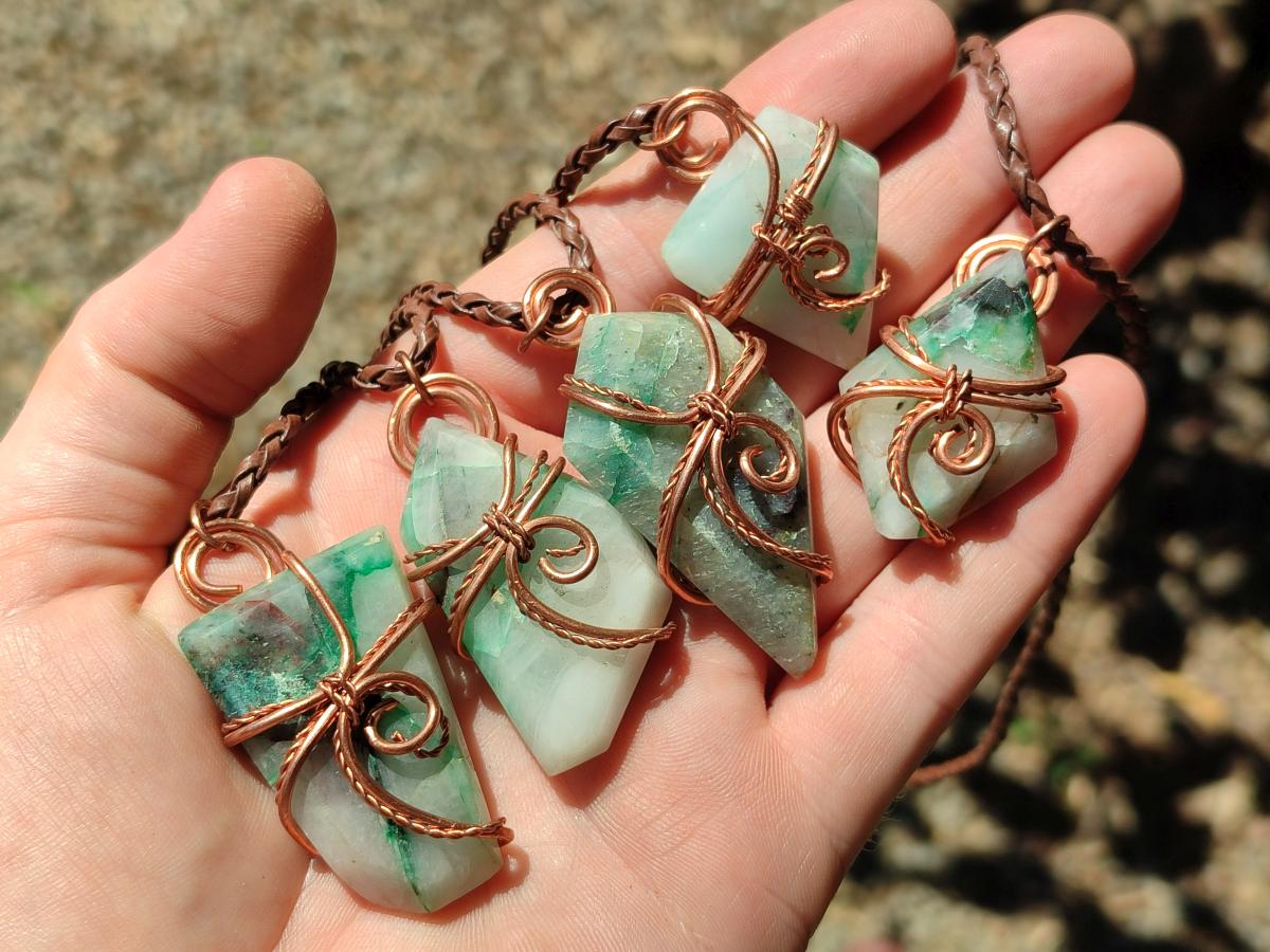 Hand Made Malachite Copper Wire Wrapped Stone Pendants -Sold Per Item- From Messina