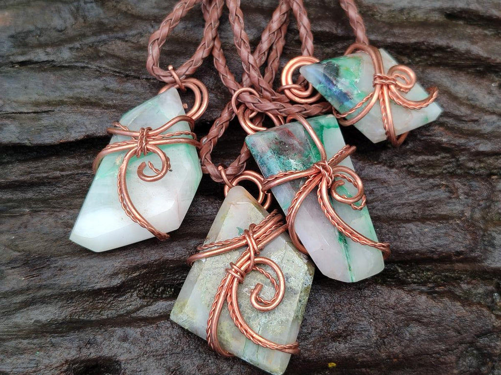 Hand Made Malachite Copper Wire Wrapped Stone Pendants -Sold Per Item- From Messina