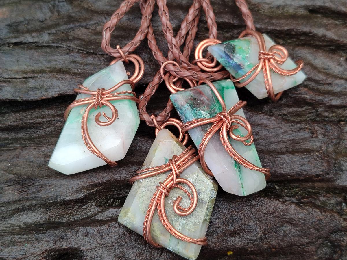 Hand Made Malachite Copper Wire Wrapped Stone Pendants -Sold Per Item- From Messina