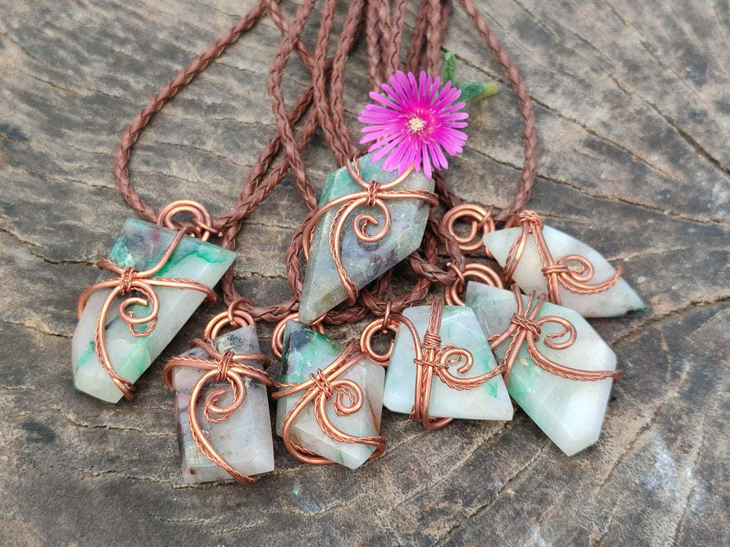 Hand Made Malachite Copper Wire Wrapped Stone Pendants -Sold Per Item- From Messina