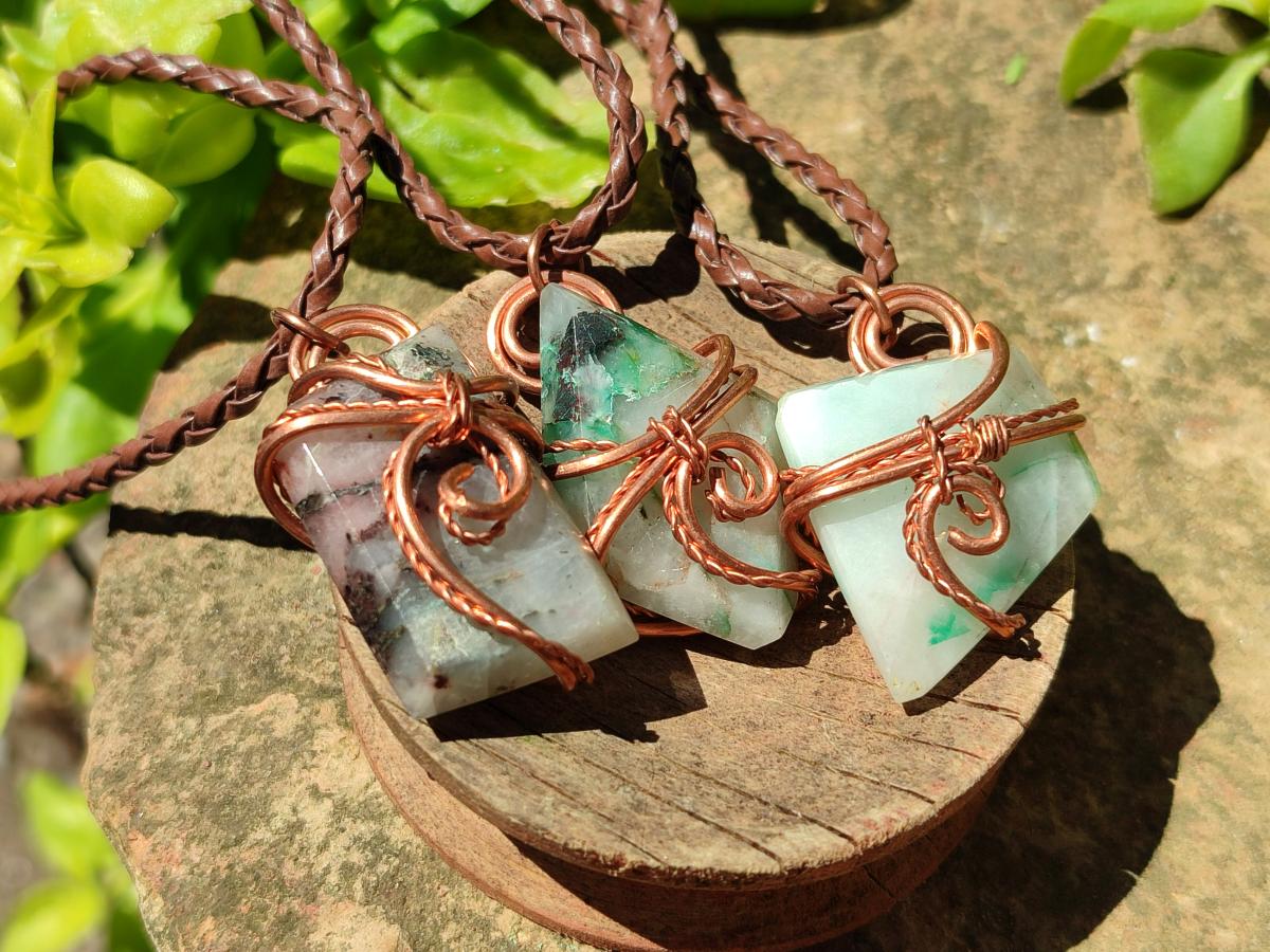 Hand Made Malachite Copper Wire Wrapped Stone Pendants -Sold Per Item- From Messina