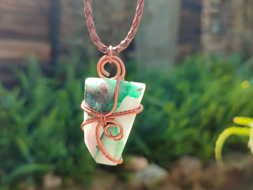 Hand Made Malachite Copper Wire Wrapped Stone Pendants -Sold Per Item- From Messina