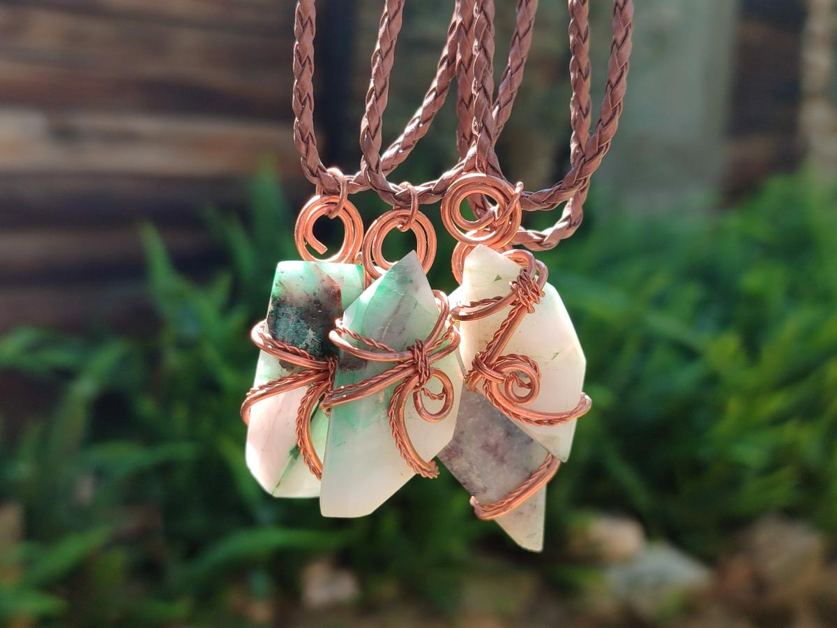 Hand Made Malachite Copper Wire Wrapped Stone Pendants -Sold Per Item- From Messina