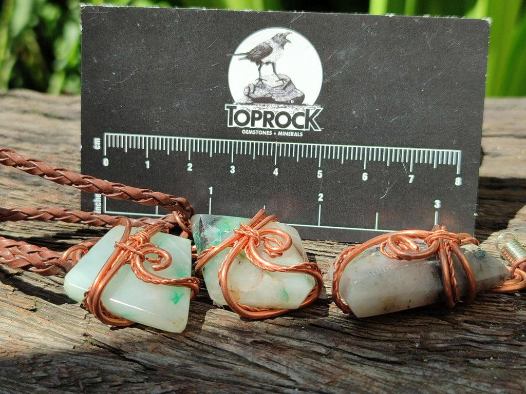 Hand Made Malachite Copper Wire Wrapped Stone Pendants -Sold Per Item- From Messina