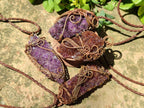 Hand Made Amethyst Plate Copper Wire Wrapped Stone Pendants -Sold Per Item- From Kwaggafontein, South Africa