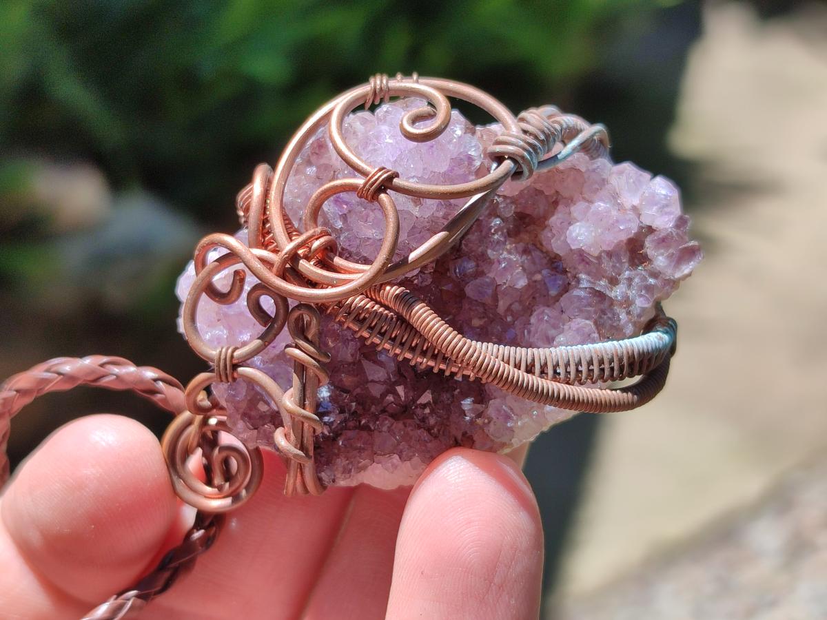 Hand Made Amethyst Plate Copper Wire Wrapped Stone Pendants -Sold Per Item- From Kwaggafontein, South Africa
