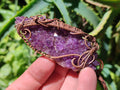 Hand Made Amethyst Plate Copper Wire Wrapped Stone Pendants -Sold Per Item- From Kwaggafontein, South Africa