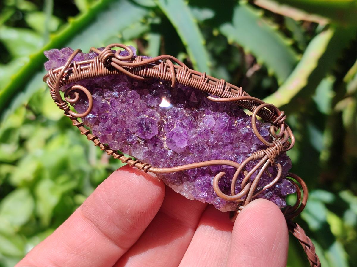 Hand Made Amethyst Plate Copper Wire Wrapped Stone Pendants -Sold Per Item- From Kwaggafontein, South Africa