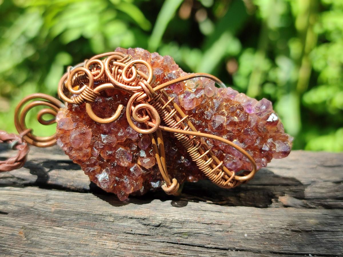 Hand Made Amethyst Plate Copper Wire Wrapped Stone Pendants -Sold Per Item- From Kwaggafontein, South Africa