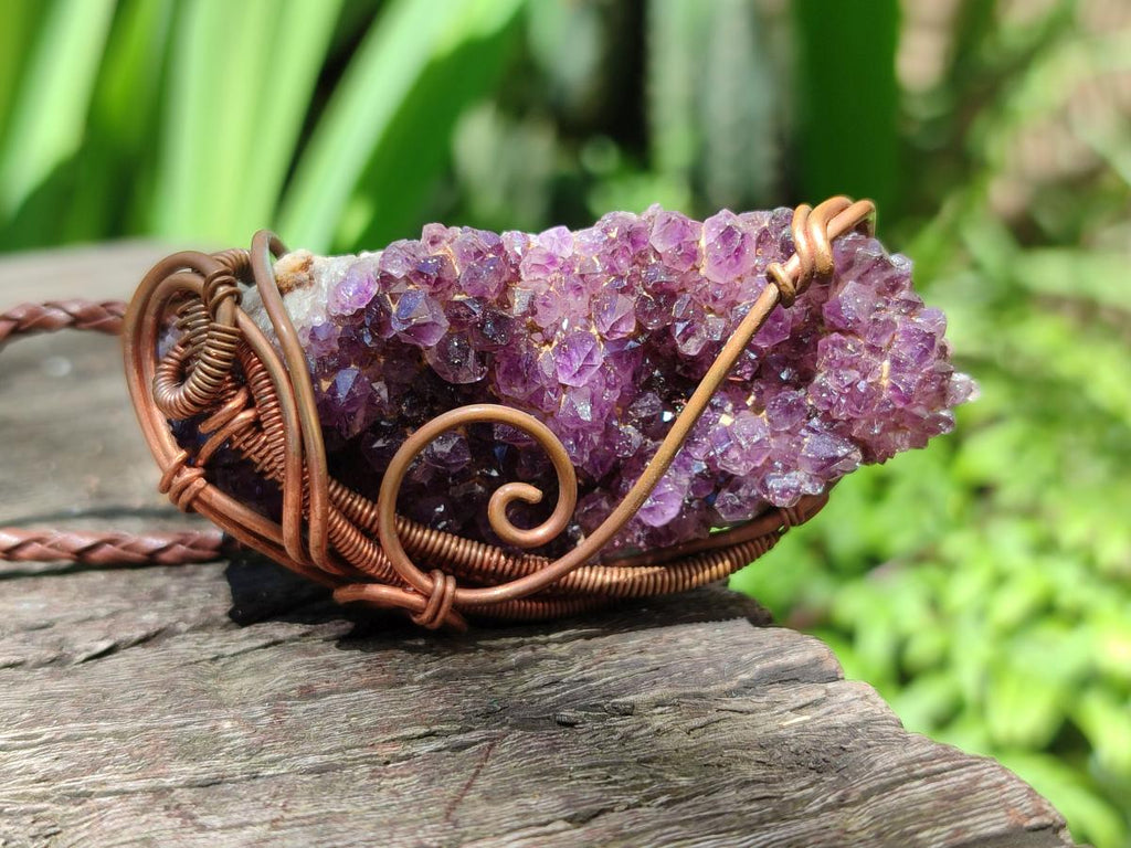 Hand Made Amethyst Plate Copper Wire Wrapped Stone Pendants -Sold Per Item- From Kwaggafontein, South Africa
