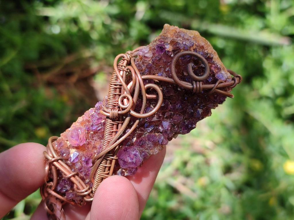 Hand Made Amethyst Plate Copper Wire Wrapped Stone Pendants -Sold Per Item- From Kwaggafontein, South Africa