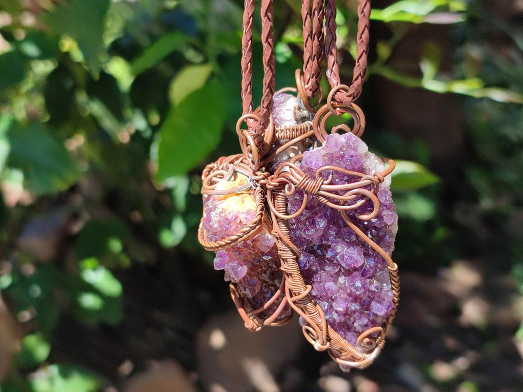 Hand Made Amethyst Plate Copper Wire Wrapped Stone Pendants -Sold Per Item- From Kwaggafontein, South Africa