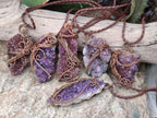 Hand Made Amethyst Plate Copper Wire Wrapped Stone Pendants -Sold Per Item- From Kwaggafontein, South Africa