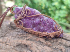 Hand Made Amethyst Plate Copper Wire Wrapped Stone Pendants -Sold Per Item- From Kwaggafontein, South Africa