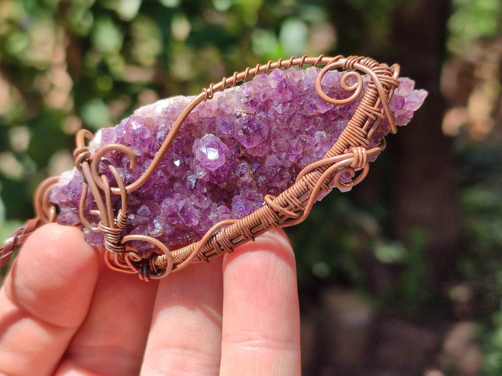 Hand Made Amethyst Plate Copper Wire Wrapped Stone Pendants -Sold Per Item- From Kwaggafontein, South Africa