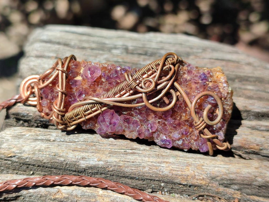 Hand Made Amethyst Plate Copper Wire Wrapped Stone Pendants -Sold Per Item- From Kwaggafontein, South Africa