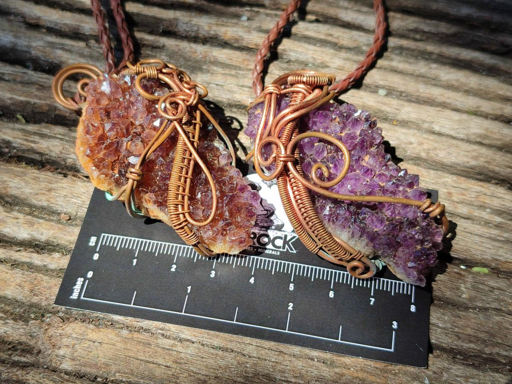 Hand Made Amethyst Plate Copper Wire Wrapped Stone Pendants -Sold Per Item- From Kwaggafontein, South Africa