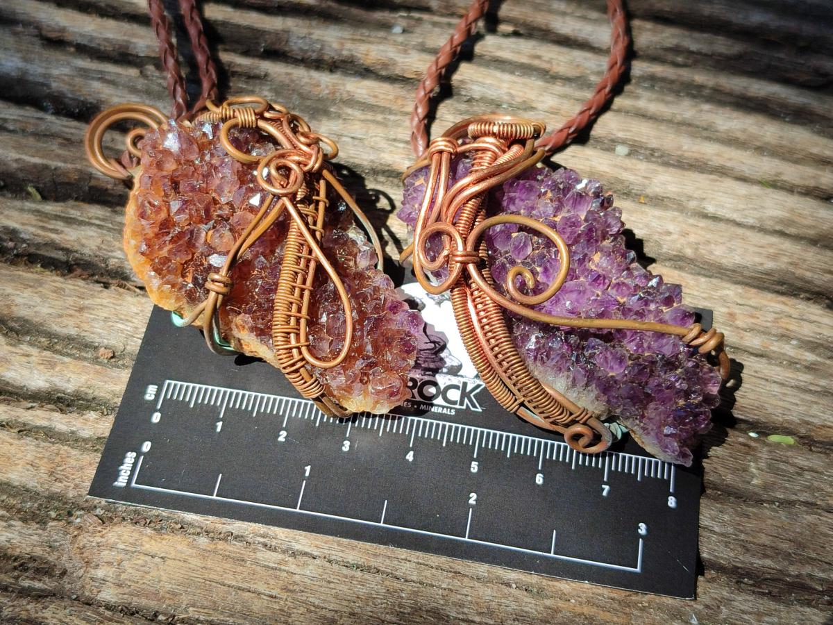 Hand Made Amethyst Plate Copper Wire Wrapped Stone Pendants -Sold Per Item- From Kwaggafontein, South Africa