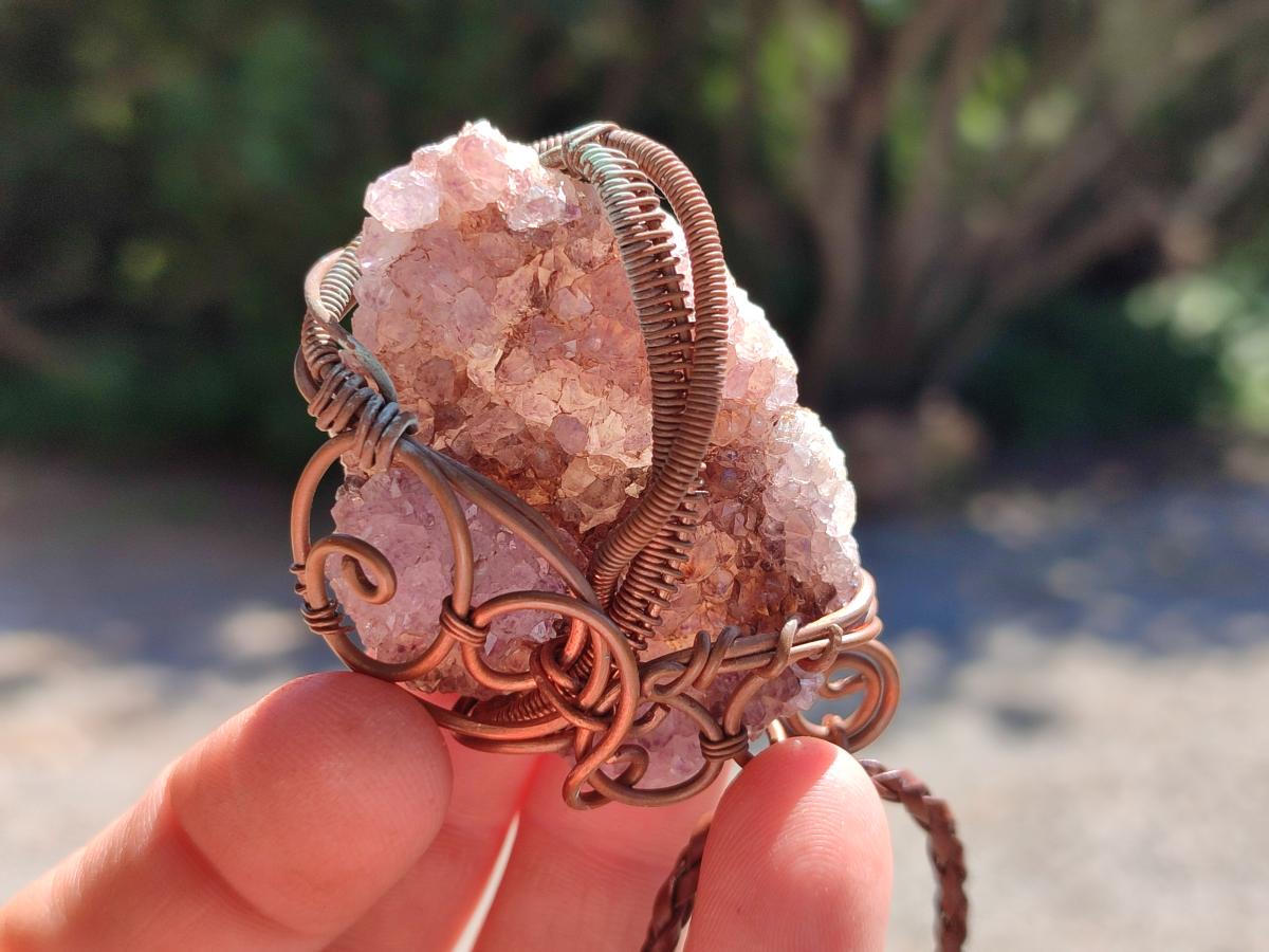 Hand Made Amethyst Plate Copper Wire Wrapped Stone Pendants -Sold Per Item- From Kwaggafontein, South Africa