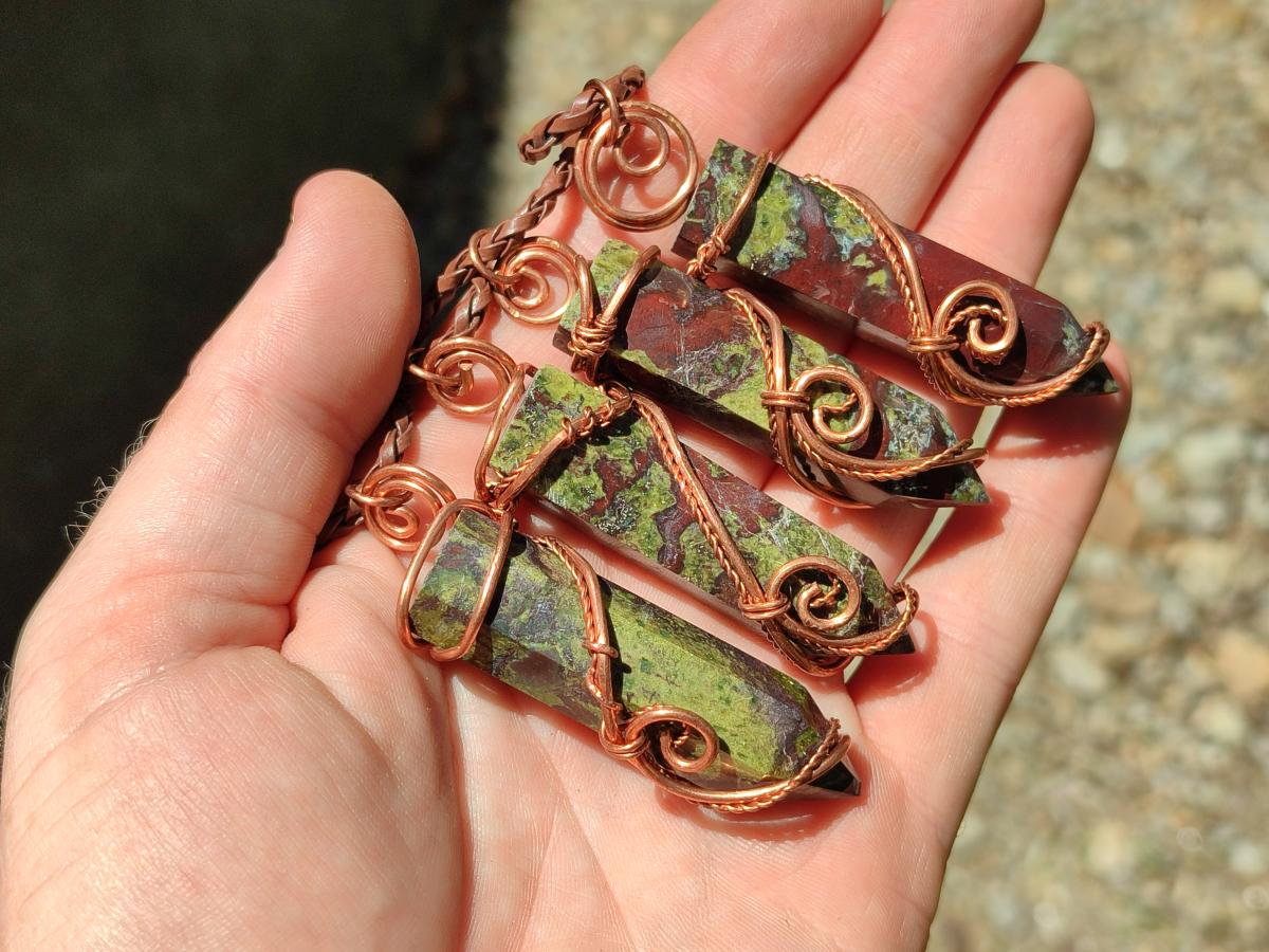 Hand Made Dragonblood Stone Copper Wire Wrapped Stone Pendants -Sold Per Item- From Tshipise ,Limpopo South Africa