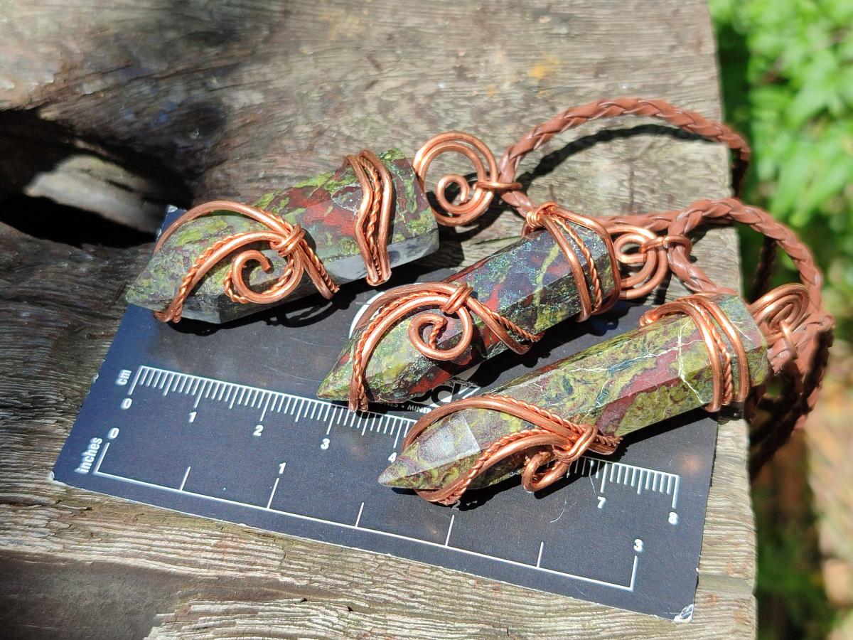 Hand Made Dragonblood Stone Copper Wire Wrapped Stone Pendants -Sold Per Item- From Tshipise ,Limpopo South Africa