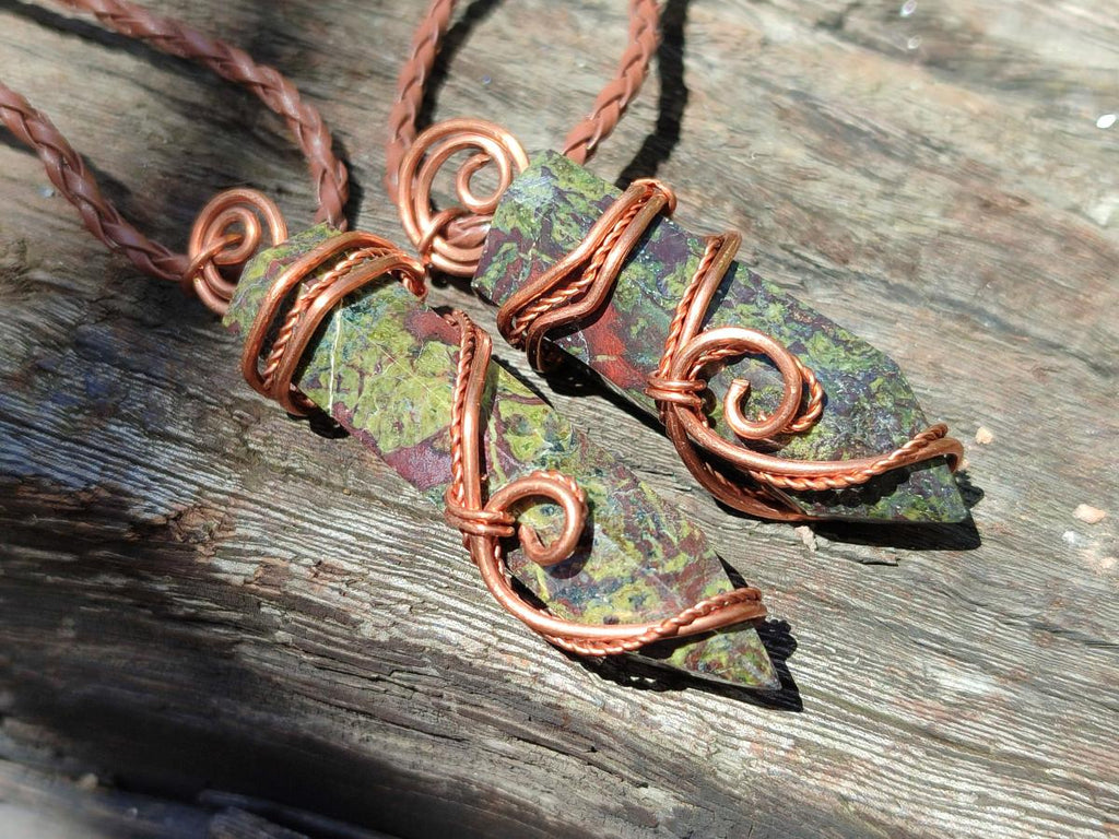 Hand Made Dragonblood Stone Copper Wire Wrapped Stone Pendants -Sold Per Item- From Tshipise ,Limpopo South Africa