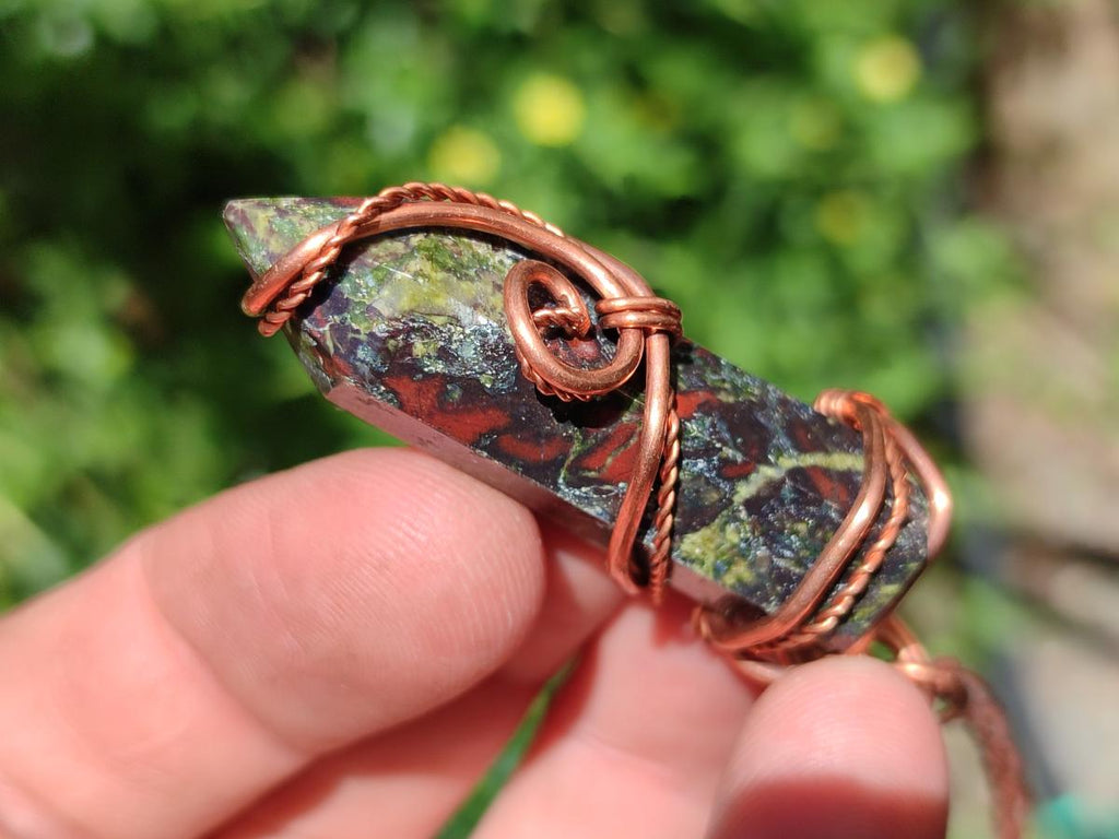 Hand Made Dragonblood Stone Copper Wire Wrapped Stone Pendants -Sold Per Item- From Tshipise ,Limpopo South Africa